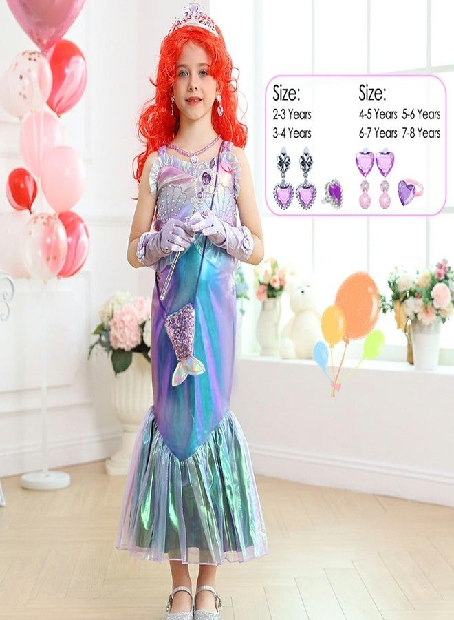 Luzlen Litttle Mermaid Costume Girls Princess Ariel Dress Up Purple Outfit with Wig for Birthday Halloween Cosplay Party, 3-4T(Tag 110) - Image 2